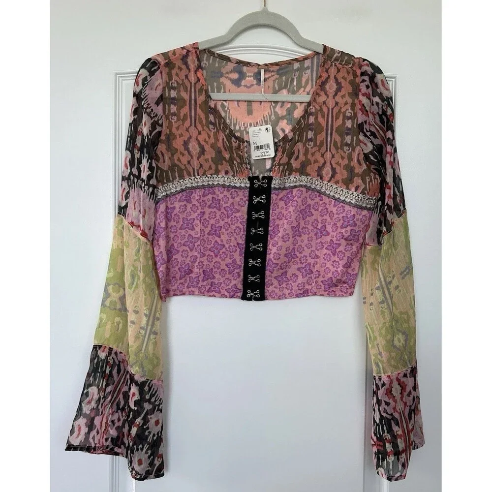 Free People Multicolor Sheer Crop Top Walk that way NWT - Picture 2 of 11
